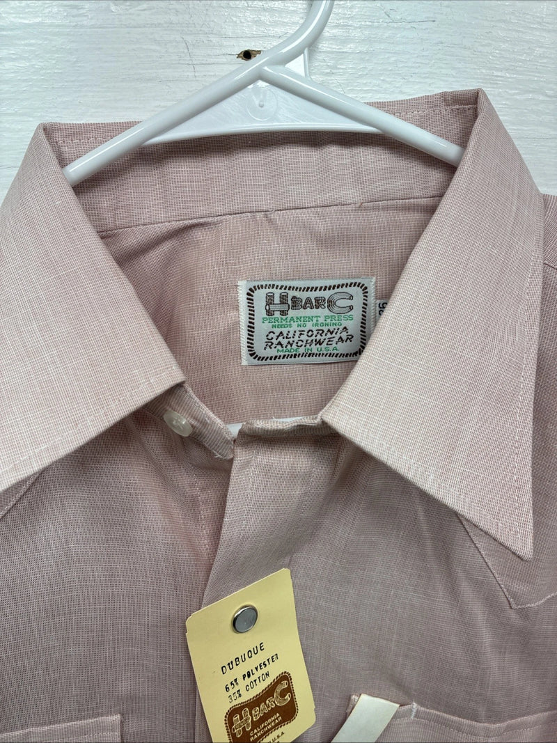 New Men’s H Bar C Pink Long Sleeve Pearl Snap 16 X 36 Large X-71