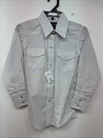New Kids White Horse Gray Stripe Long Sleeve Pearl Snap Small DD-129