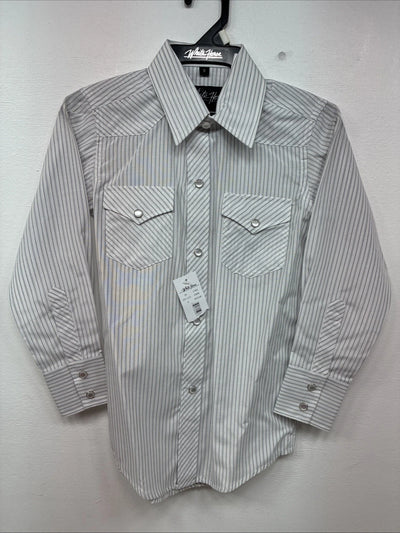 New Kids White Horse Gray Stripe Long Sleeve Pearl Snap Small DD-129