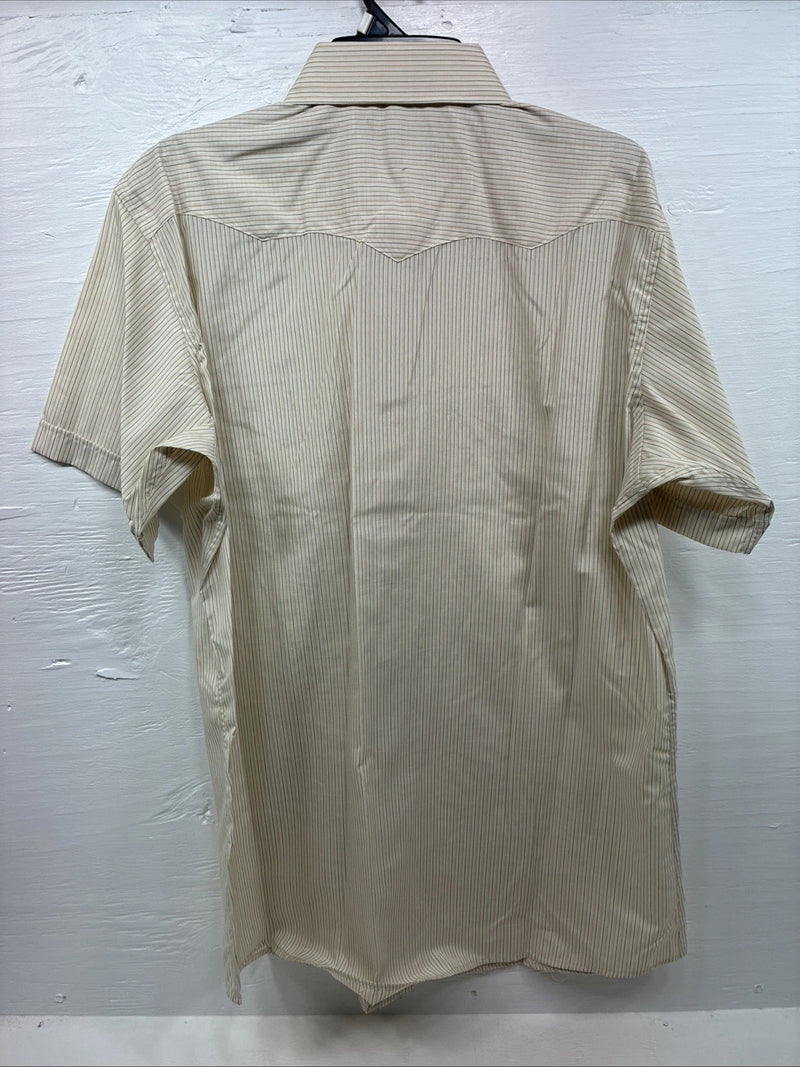 New Men’s White Horse Tan Stripe Short Sleeve Pearl Snap XL R-43