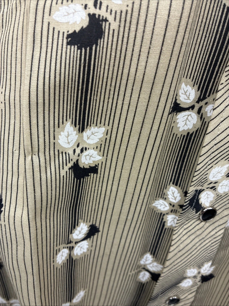 New Men’s ELY Plains Tan Black Floral Long Sleeve Pearl Snap 16 X 36 Large X-64