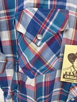 New Men’s ELY Cattleman Purple Plaid Short Sleeve Pearl Snap Medium CC-15