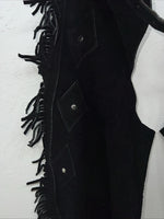 New Black ABetta Show Chaps With Fringe Adjustable Waist XL 46” L-33