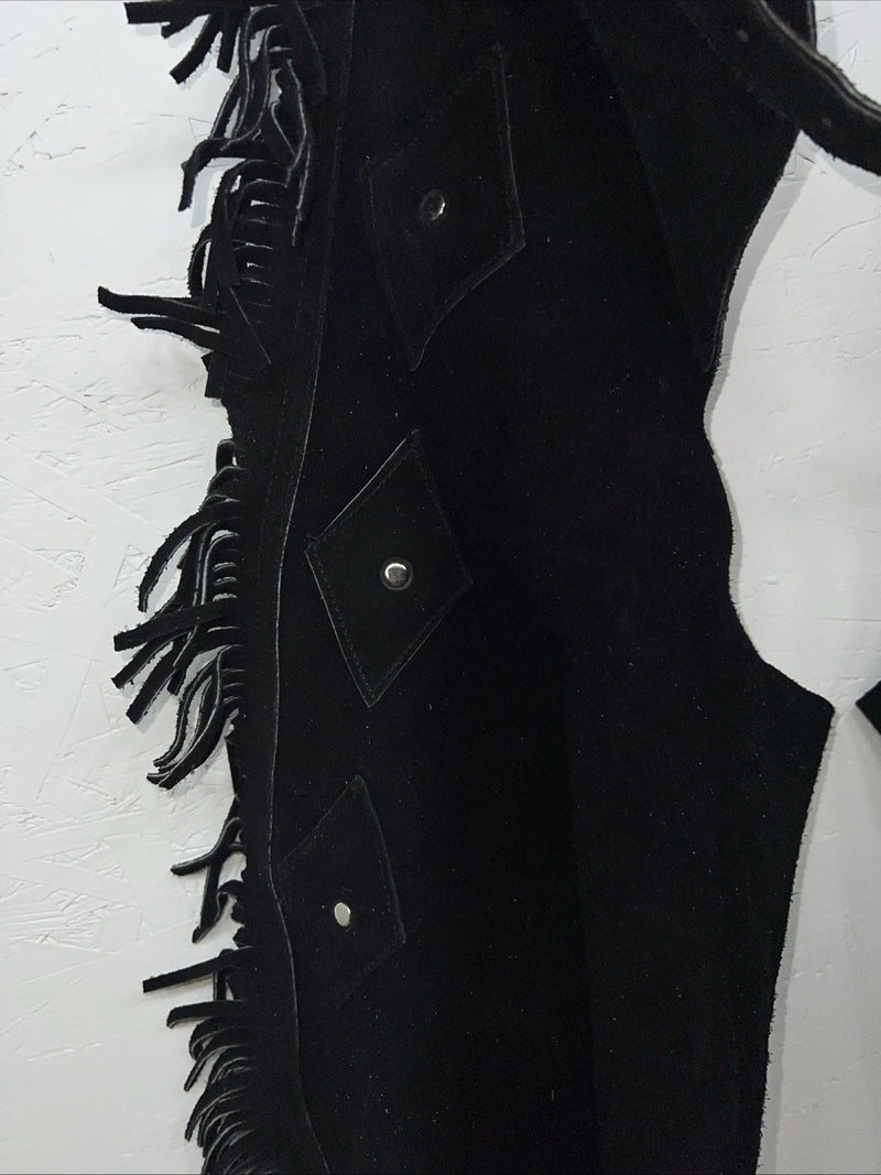 New Black ABetta Show Chaps With Fringe Adjustable Waist XL 46” L-33