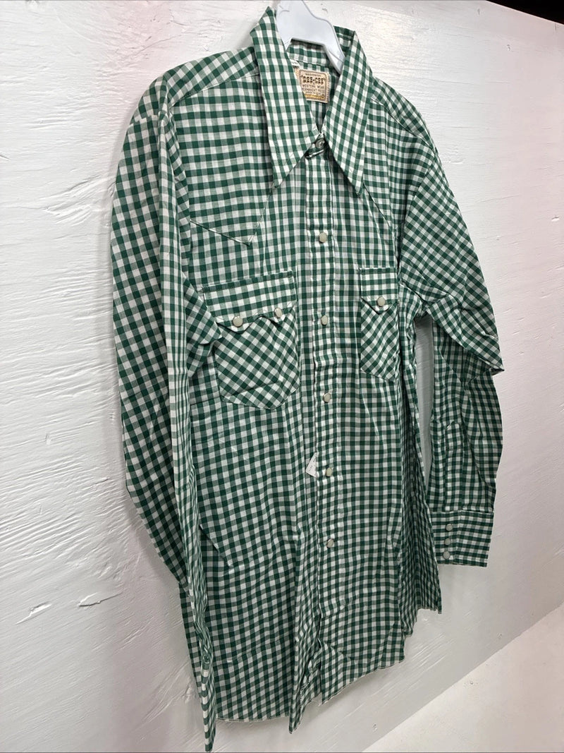 New Men’s Dee-Cee Green Checkered Long Sleeve Pearl Snap Medium O-36