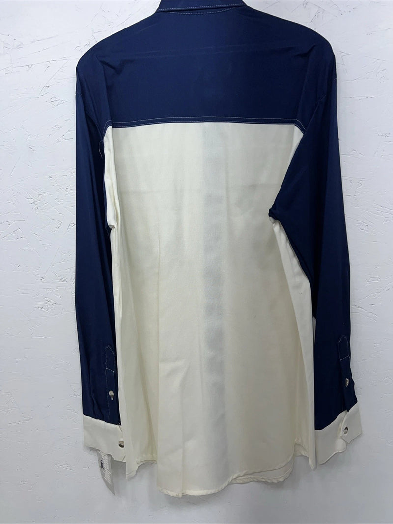 New Mens Navy White Cowboy Threads Button Up Long Sleeve. Medium I-40