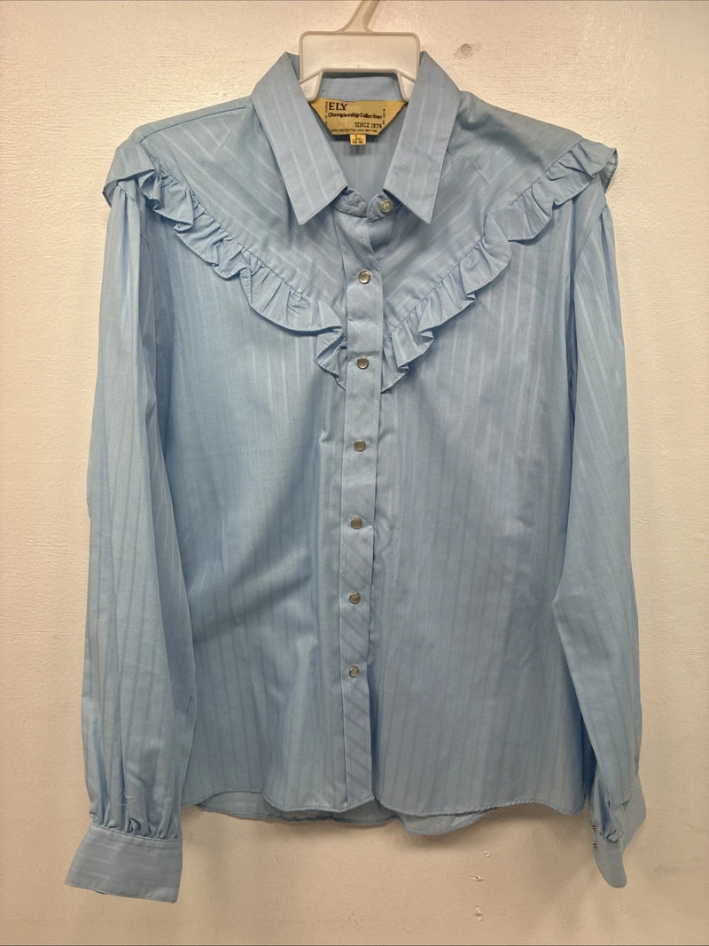 New Women’s ELY Championship Blue Long Sleeve Pearl Snap Large KK-111