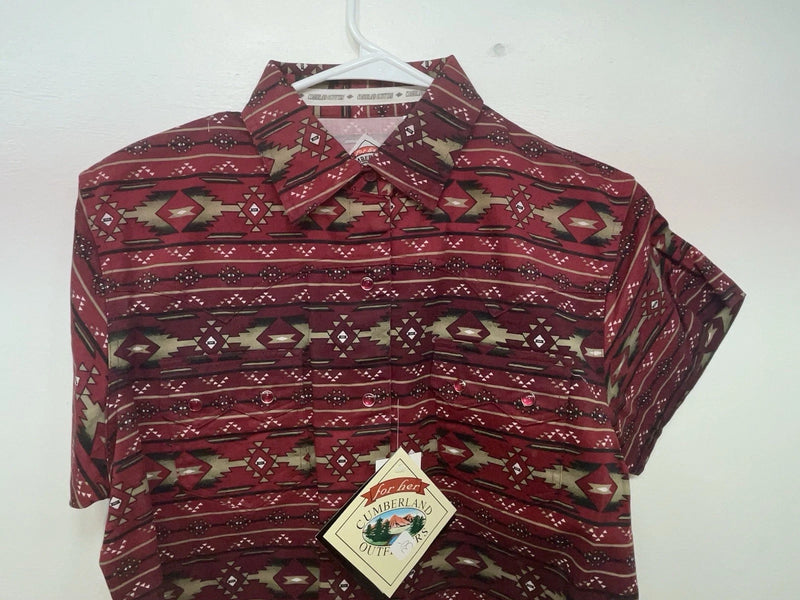 New Women’s Red Aztec Cumberland Outfitters Short Sleeve Button Up Shirt 3B-103