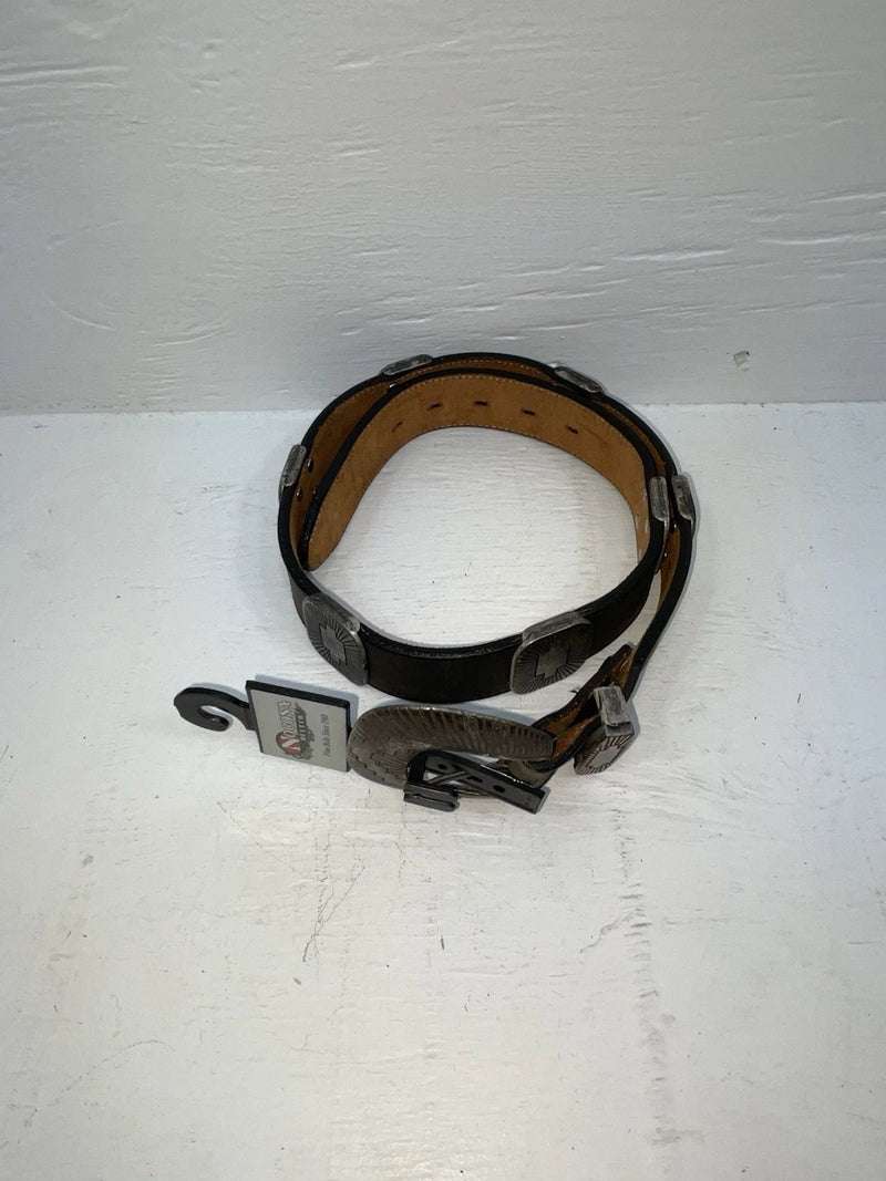 New Black Genuine Leather Nocona Silver Pendent 28” Belt #715 Z-175