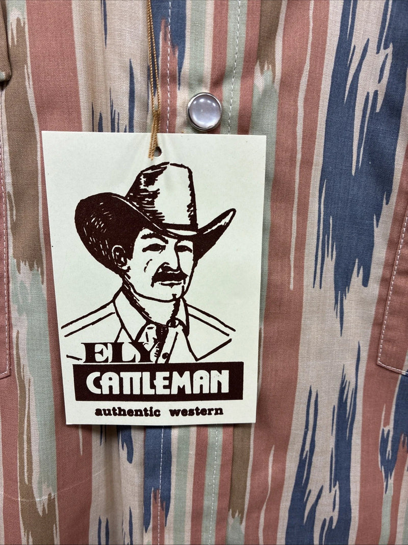 New Men’s ELY Cattleman Multicolor Camo Long Sleeve Pearl Snap 16.5 Large T-60