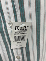 New Men’s ELY Cattleman Blue White Stripe Short Sleeve Pearl Snap 3XL E-41