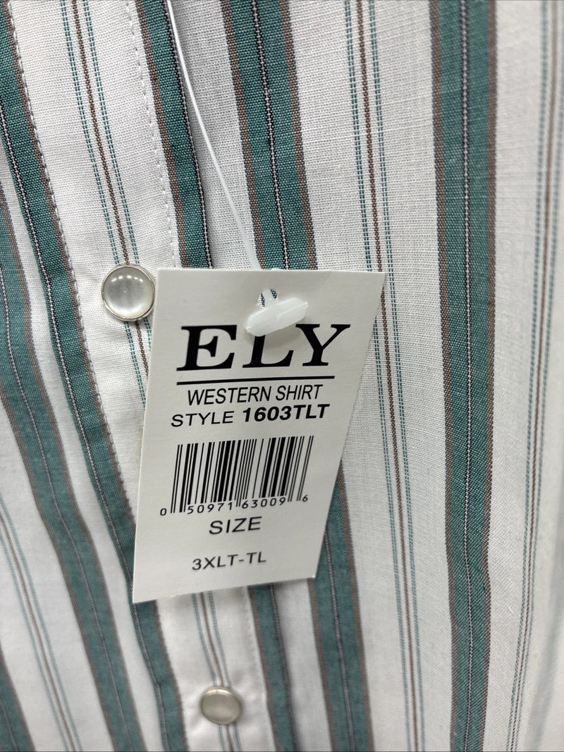 New Men’s ELY Cattleman Blue White Stripe Short Sleeve Pearl Snap 3XL E-41