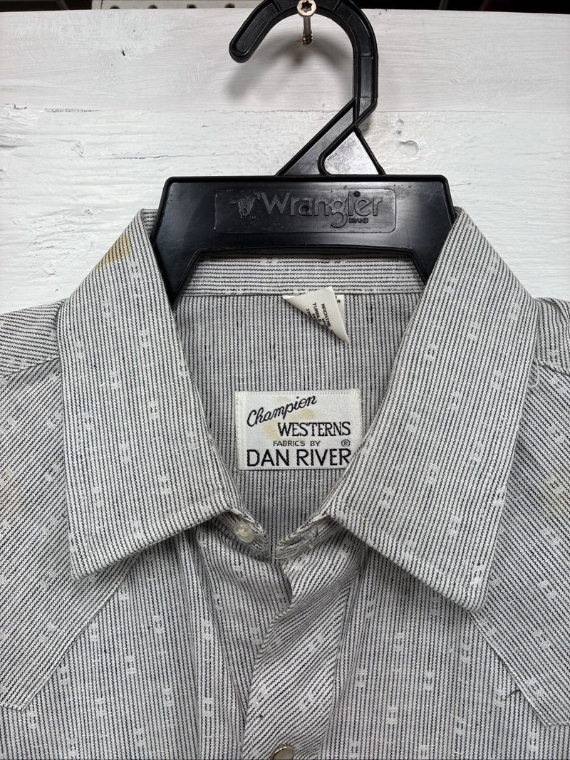 New Men’s Champion Western Gray Long Sleeve Pearl Snap 15.5 Medium F-105