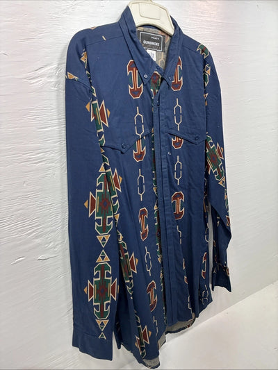 New Men’s GunSmoke Blue Western Design Long Sleeve Button Up XL O-40