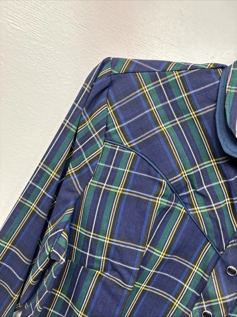 New Women’s Dickson Jenkins Blue Plaid Long Sleeve Pearl Snap Size 34 LL-85
