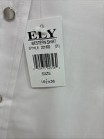 New Men’s ELY Cattleman White Long Sleeve Pearl Snap 16.5 X 36 Large AA-70