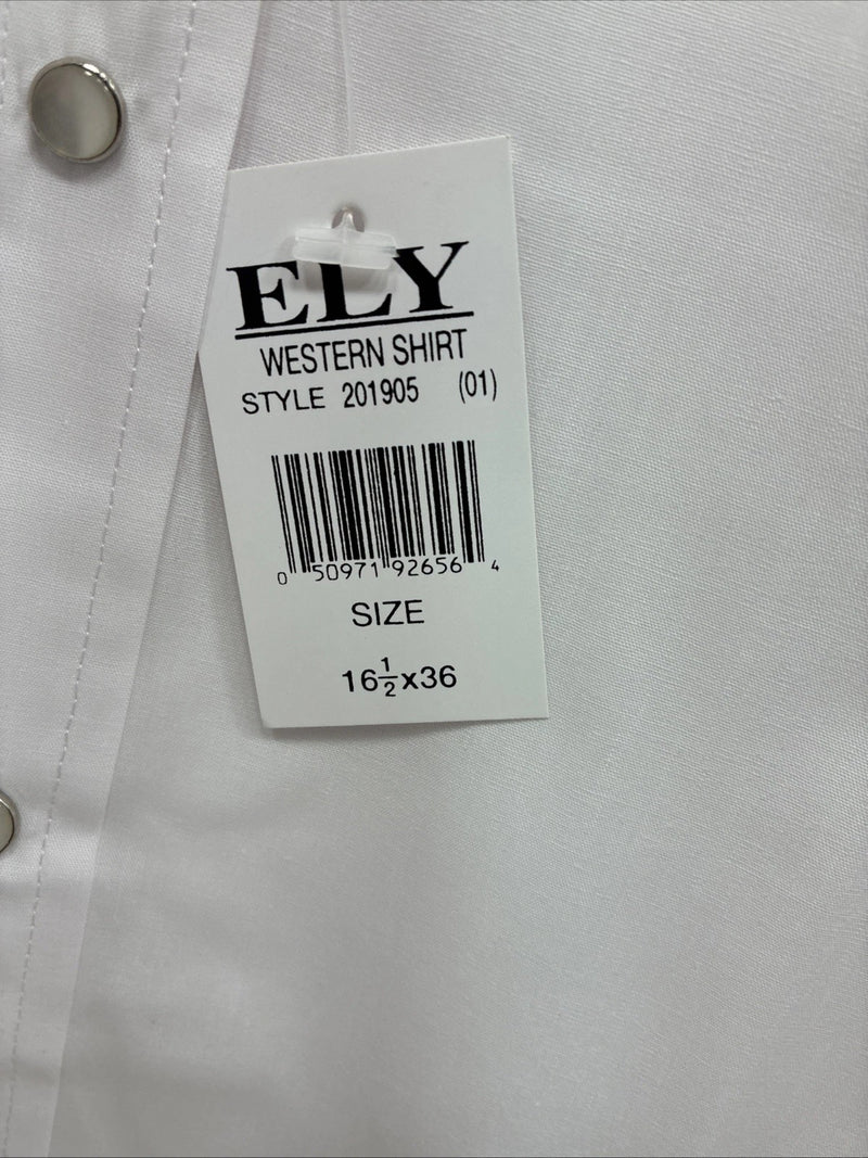 New Men’s ELY Cattleman White Long Sleeve Pearl Snap 16.5 X 36 Large AA-70