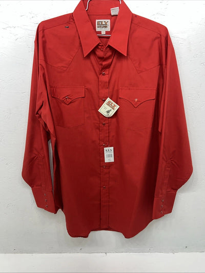 New Men’s Red ELY Cattleman Long Sleeve Pearl Snap Shirt. 17x34 XL S-18