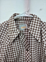 New Women’s Karman Brown Checkered Long Sleeve Pearl Snap Size 38 II-88
