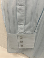 New Men’s White Horse Baby Blue Stripe Long Sleeve Pearl Snap 2XL H-49