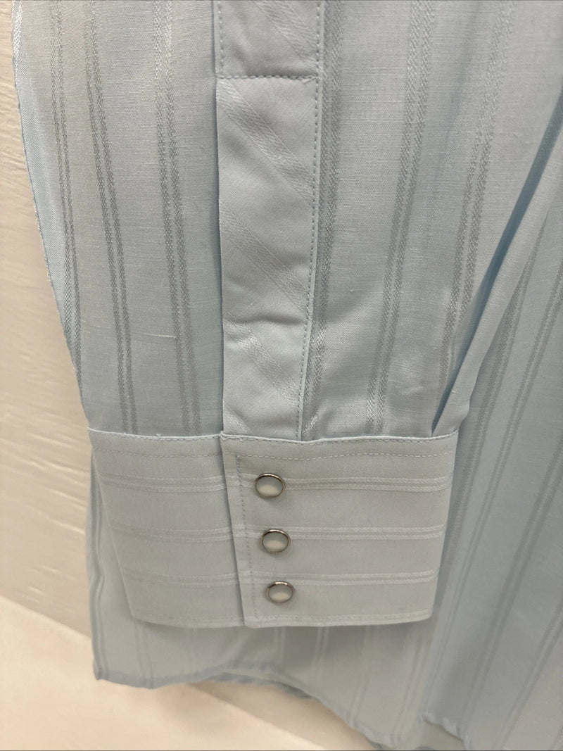 New Men’s White Horse Baby Blue Stripe Long Sleeve Pearl Snap 2XL H-49