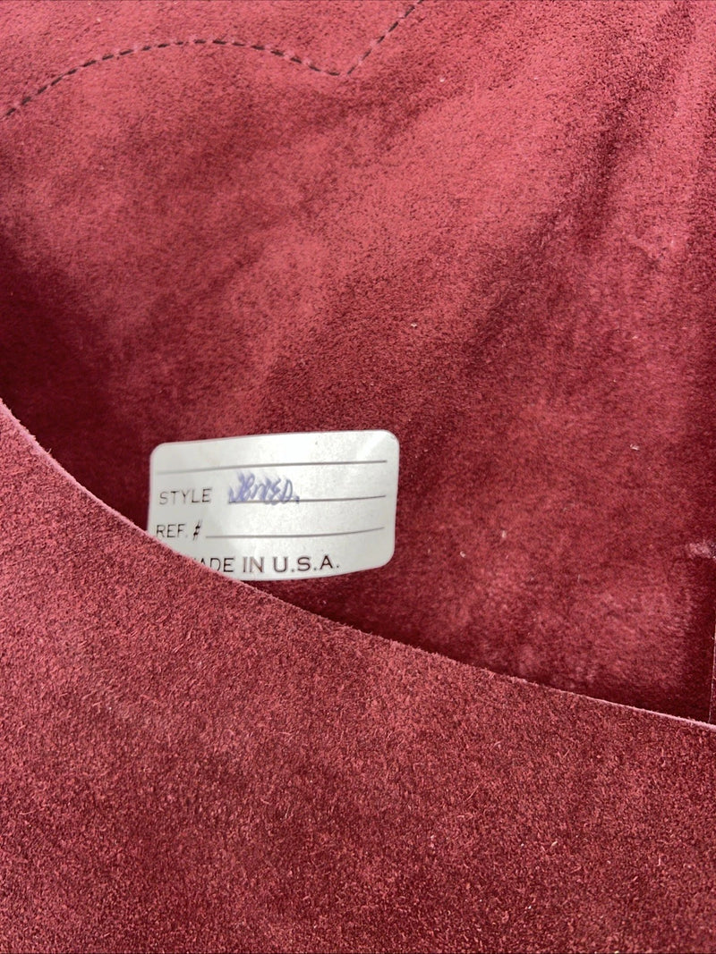 New Burgundy Congress Leather Show Chaps With Fringe Adjustable Waist 42” N-35