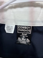 New Men’s Cowboy Threads Blue tan White Long Sleeve Pearl Snap Large V-32