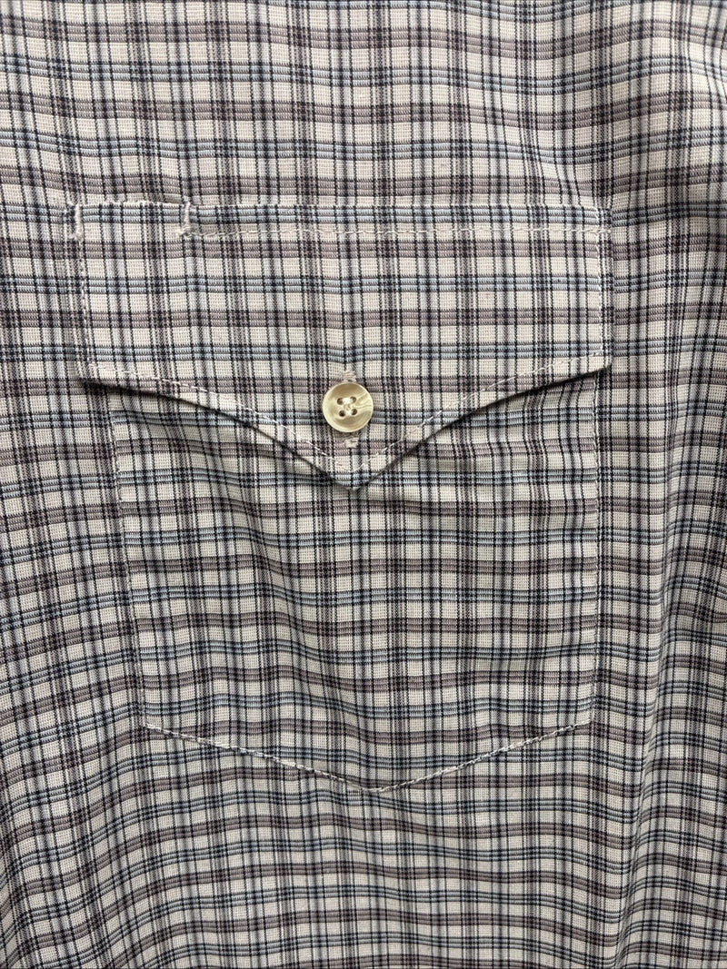 New Men’s White Horse brown Plaid Short Sleeve Pearl Snap Large CC-34