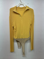 New Dressed To Win Yellow Half Zip Long Sleeve Showing Bodysuit Medium TT-43