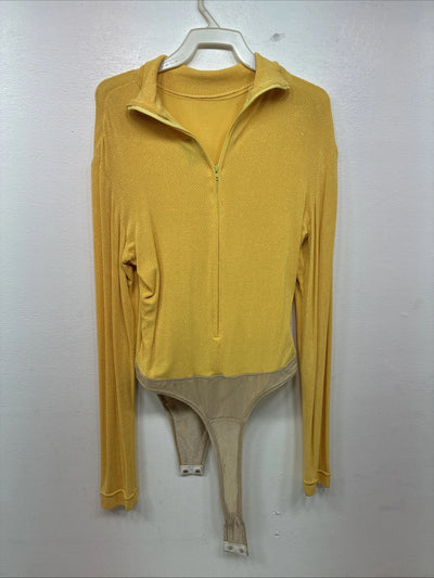 New Dressed To Win Yellow Half Zip Long Sleeve Showing Bodysuit Medium TT-43