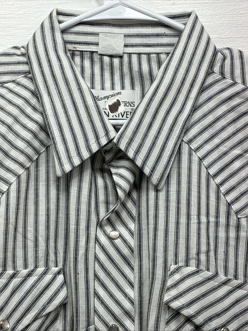 New Men’s Champion Western White Grey Strip Long Sleeve Pearl Snap 3XL E-55