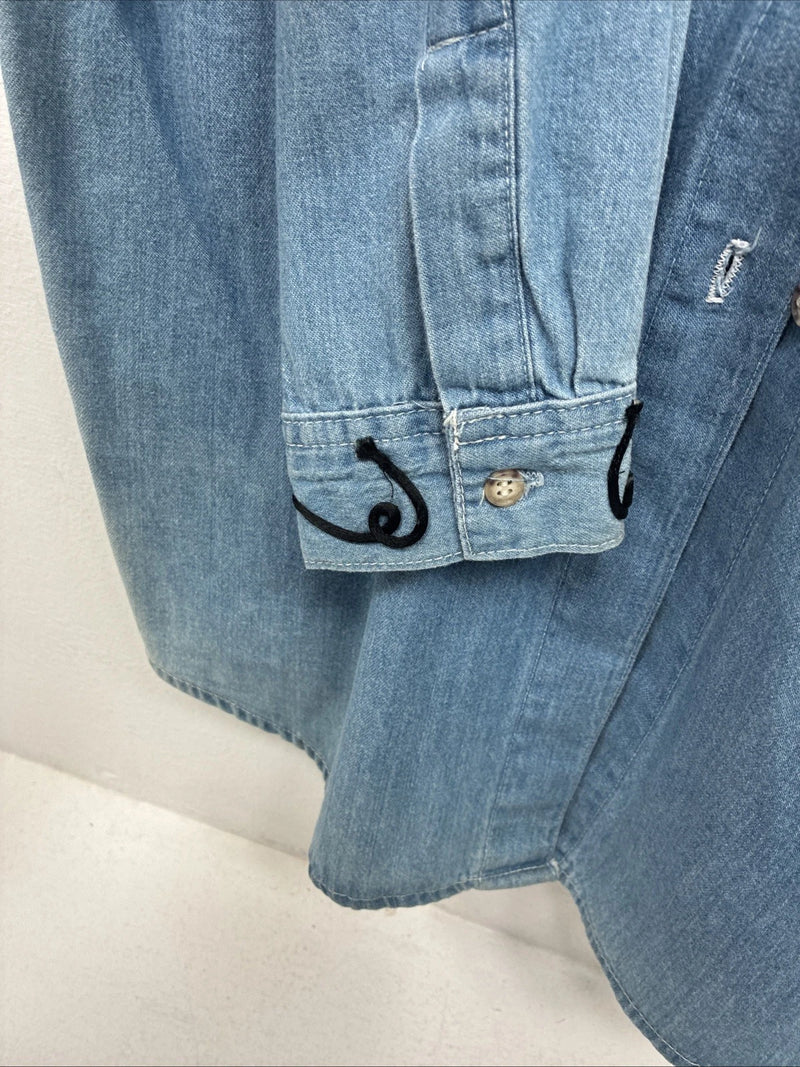 New Women’s Rochelle Forest Blue Jean Long Sleeve Button Up Small LL-33