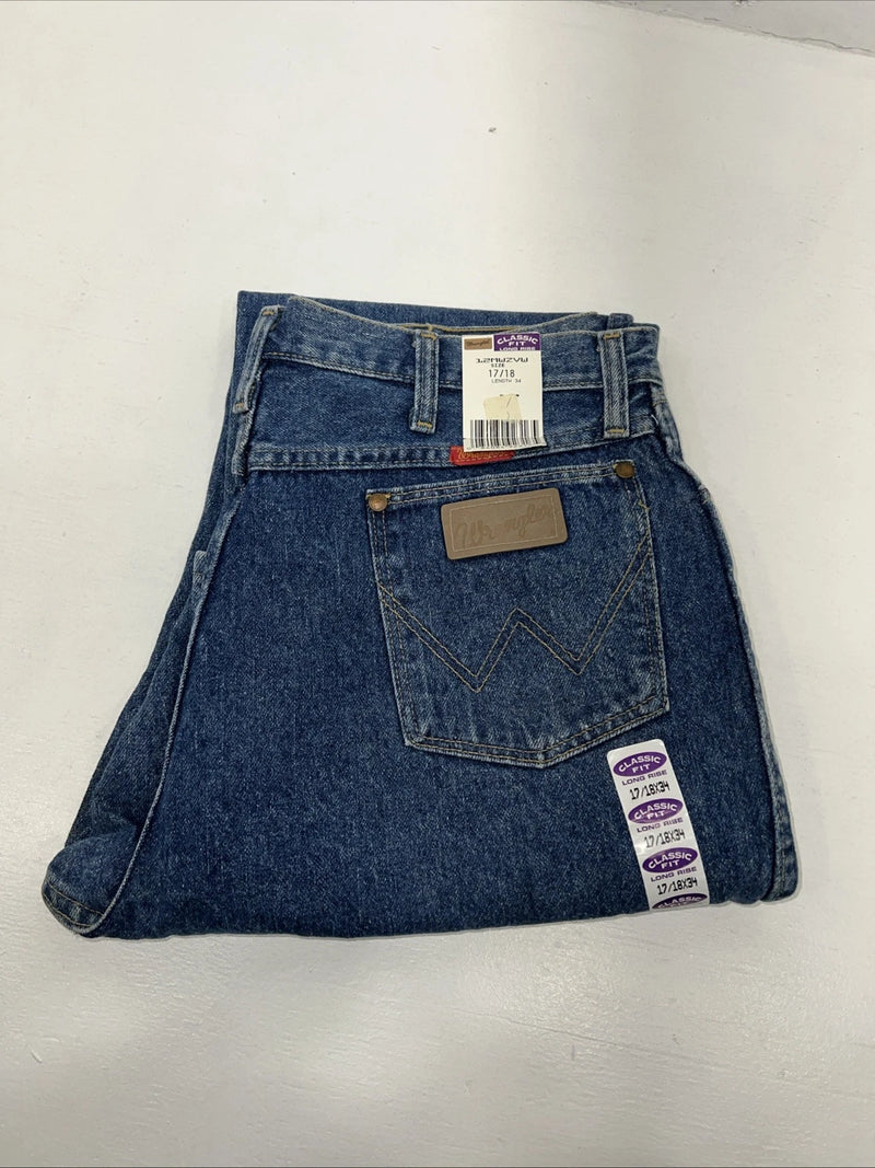 New Men’s Cowboy Cut Wrangler Classic Fit Long Rise Denim Jeans. 17/18x34 K-11