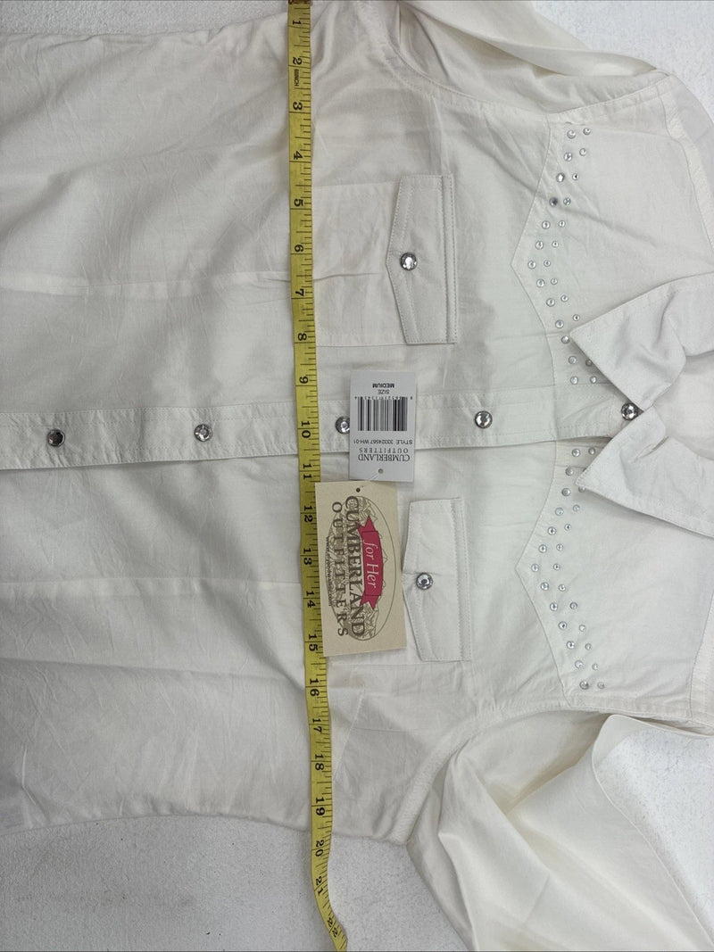 New Women’s Cumberland White Gem Long Sleeve Pearl Snap Medium LL-8