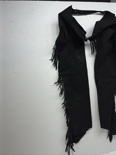 New Black Tough 1 Show Chaps With Fringe Adjustable Waist 40” N-32
