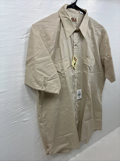 New Men’s ELY Cattleman Tan Short Sleeve Pearl Snap 16.5 Large CC-3