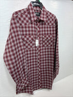 New Men’s White Horse Red Plaid Long Sleeve Western Pearl Snap XL J-39