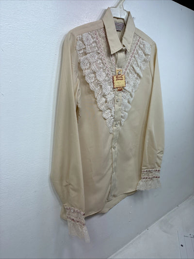 New Women’s H Bar C Yellow Design Long Sleeve Button Up Size 30 MM-76