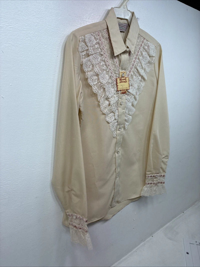 New Women’s H Bar C Yellow Design Long Sleeve Button Up Size 30 MM-76