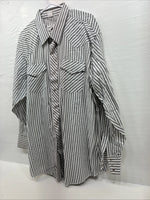 New Men’s Champion Western White Grey Strip Long Sleeve Pearl Snap 3XL E-55