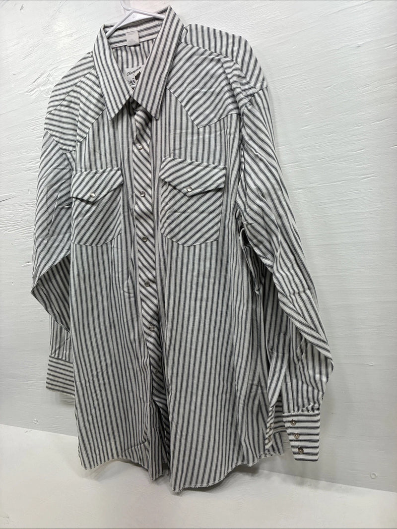 New Men’s Champion Western White Grey Strip Long Sleeve Pearl Snap 3XL E-55
