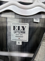 New Men’s ELY Cattleman Green Rose Design Plaid Long Sleeve Pearl Snap XL H-79