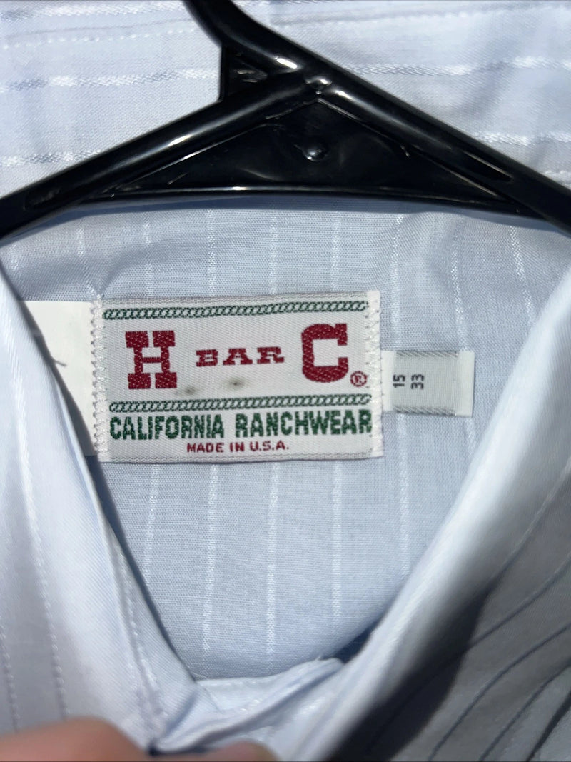 New Men’s Blue HbarC Ranchwear Pearl Snap Long Sleeve Shirt 15x33 M I-32