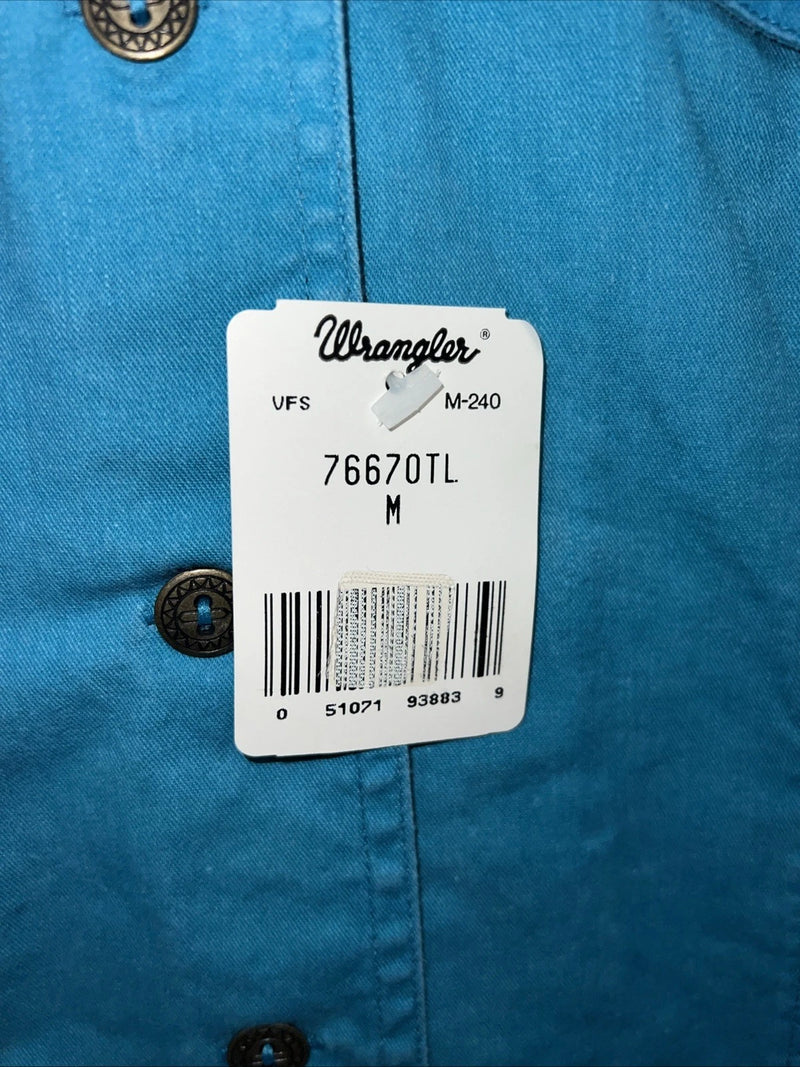 New Women’s Blue Wrangler Short Sleeve Denim Button Up Shirt #76670 M 3C-44
