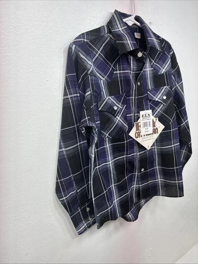 New Kids ELY Cattleman Purple Plaid Long Sleeve Pearl Snap Small LL-6