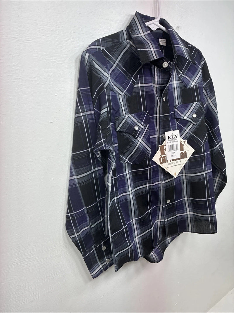 New Kids ELY Cattleman Purple Plaid Long Sleeve Pearl Snap Small LL-6