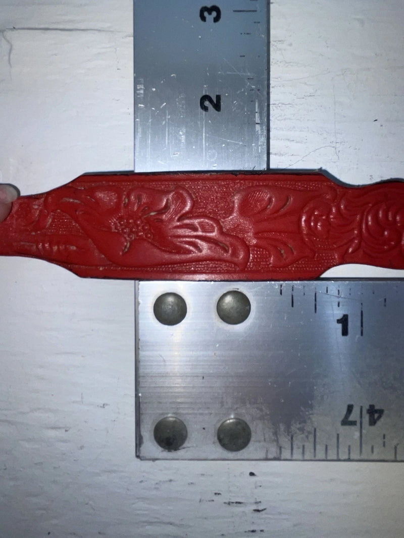 New Red Genuine Leather Tooled And Silver Pendent 22” Belt #5722 NN-14
