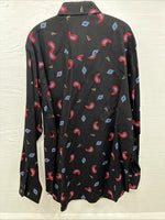 New Men’s Wrangler Black Designed Long Sleeve Button Up 16.5 Large Q-76