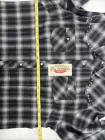 New Women’s Cumberland Black Plaid Long Sleeve Pearl Snap XL II-15
