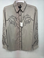 New Women’s White Horse Tan Design Long Sleeve Pearl Snap Large LL-29